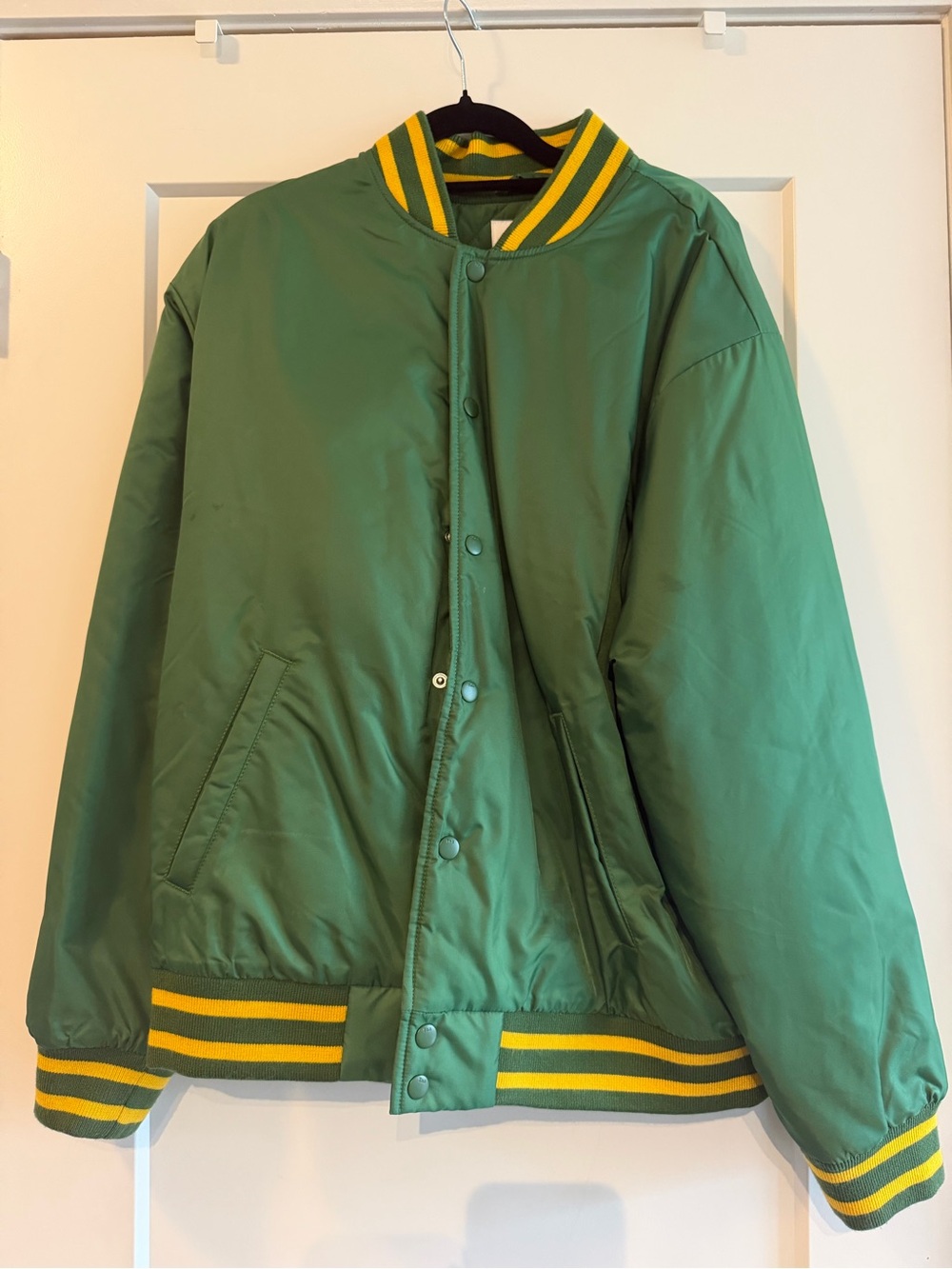 TNA Green Varsity Bomber Jacket with Yellow Stripes